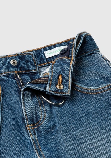  Kız Çocuk Koyu Denim Yıkama Efektli Bol Kesim Denim Pantolon