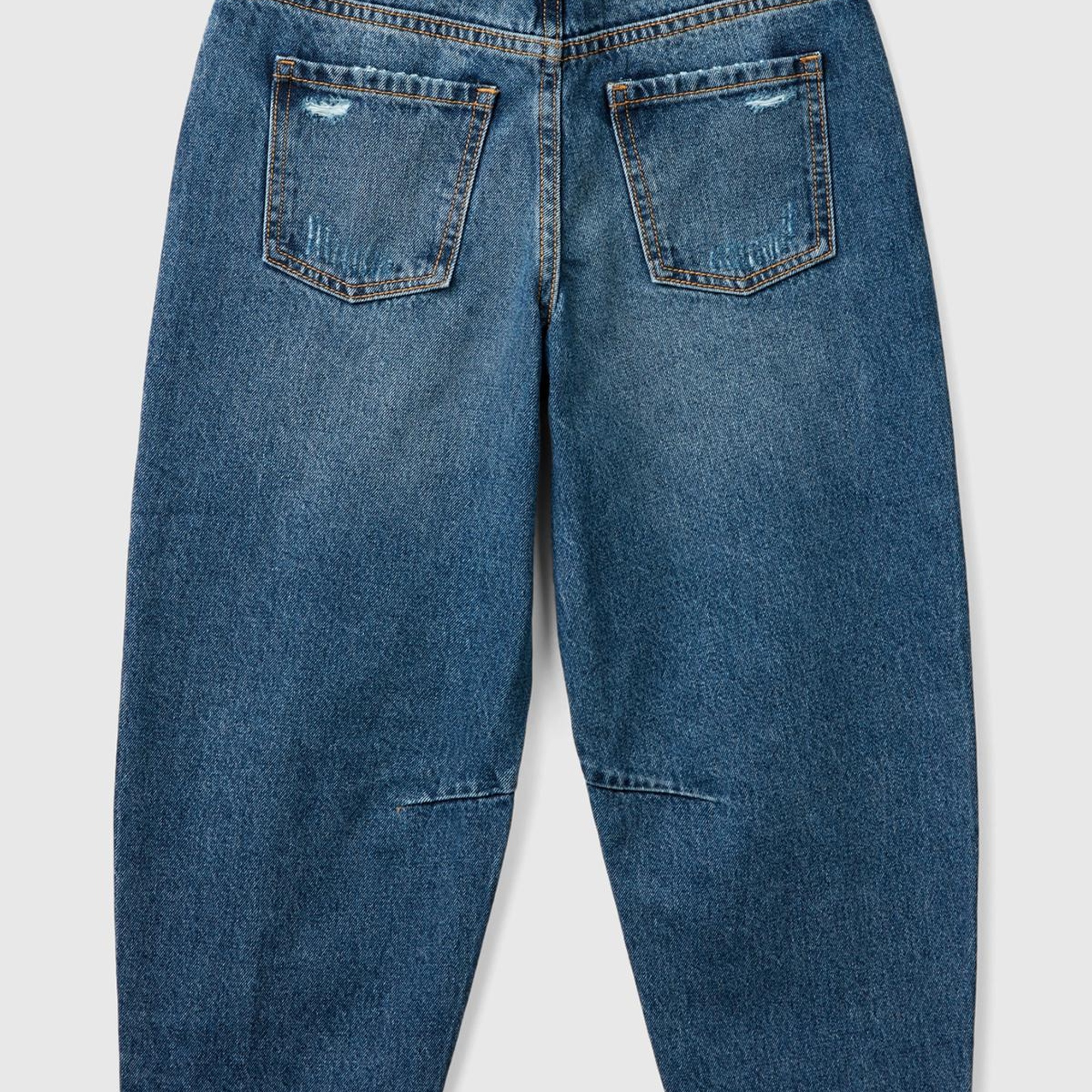 Kız Çocuk Koyu Denim Yıkama Efektli Bol Kesim Denim Pantolon