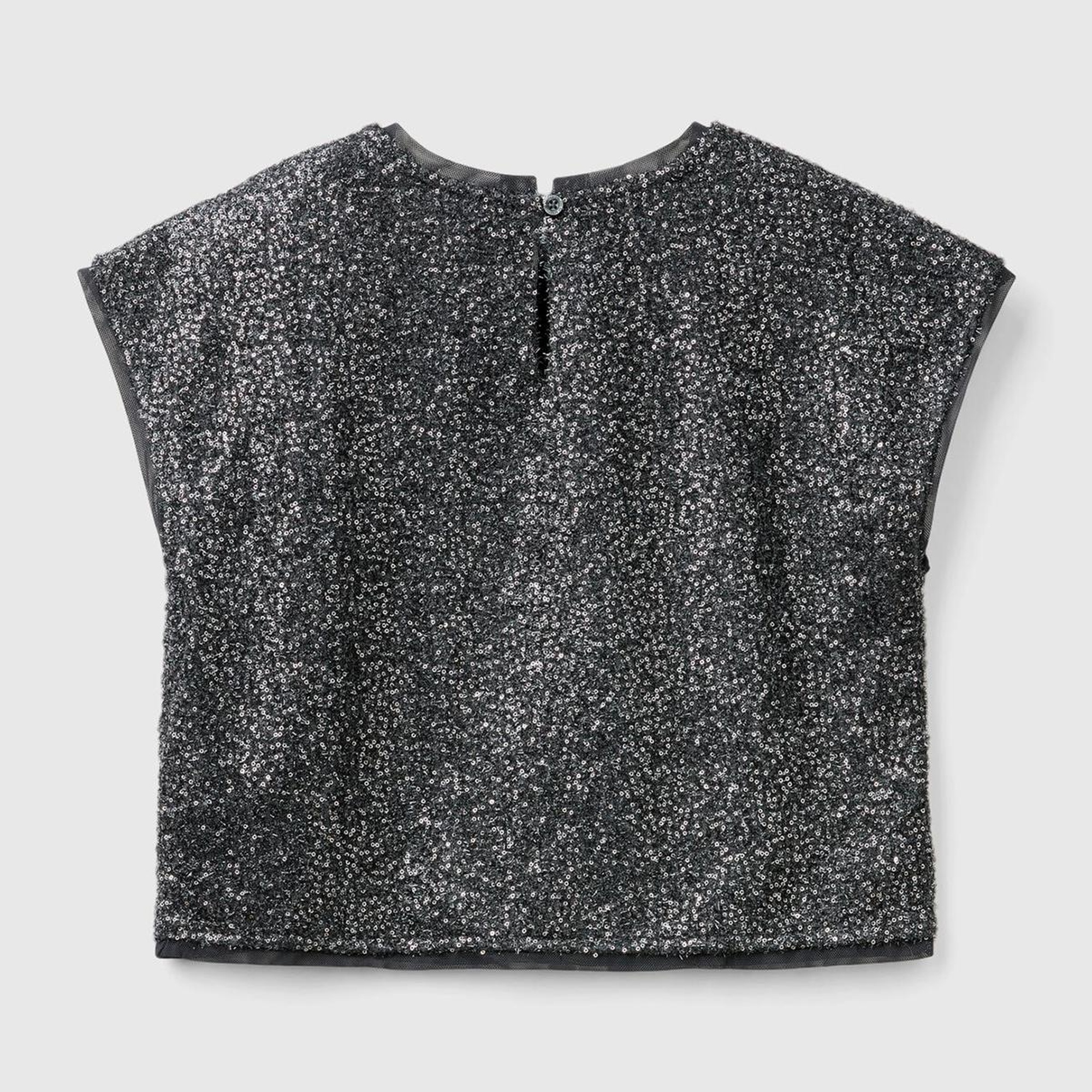 Kız Çocuk Siyah Tamamı Desenli Arkası Damla Detaylı Kısa Kollu Bluz