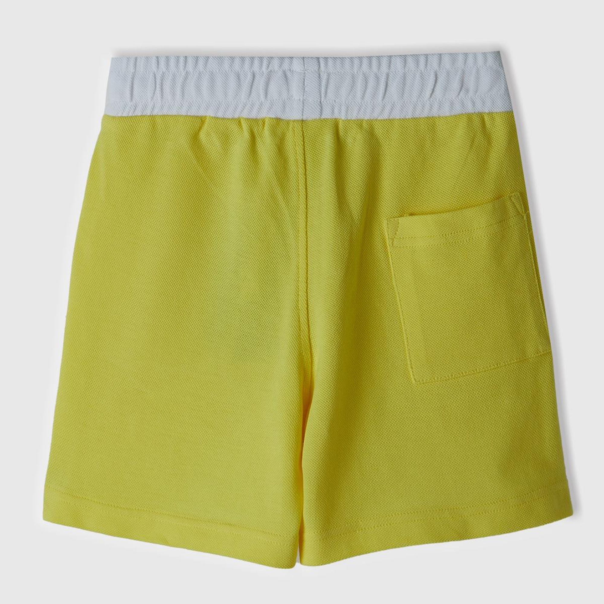 Erkek Çocuk Neon Sarı Beli Lastikli ve Logo Baskılı Arkası Tek Cepli Pike Polo Şort