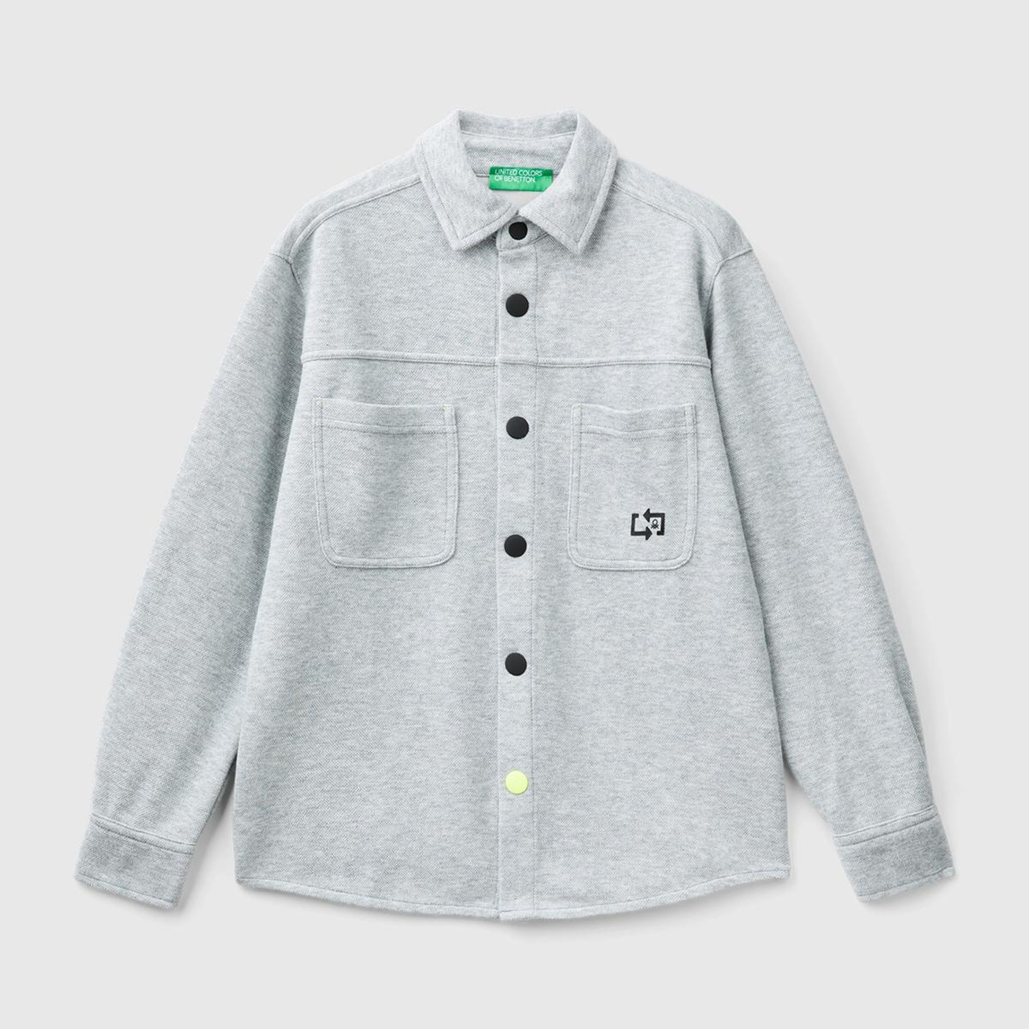 Erkek Çocuk Gri Melanj 3 Boyutlu Çok Renkli Baskılı Uzun Kollu Gömlek