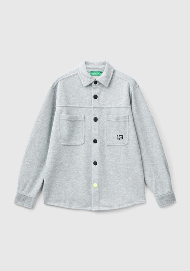  Erkek Çocuk Gri Melanj 3 Boyutlu Çok Renkli Baskılı Uzun Kollu Gömlek