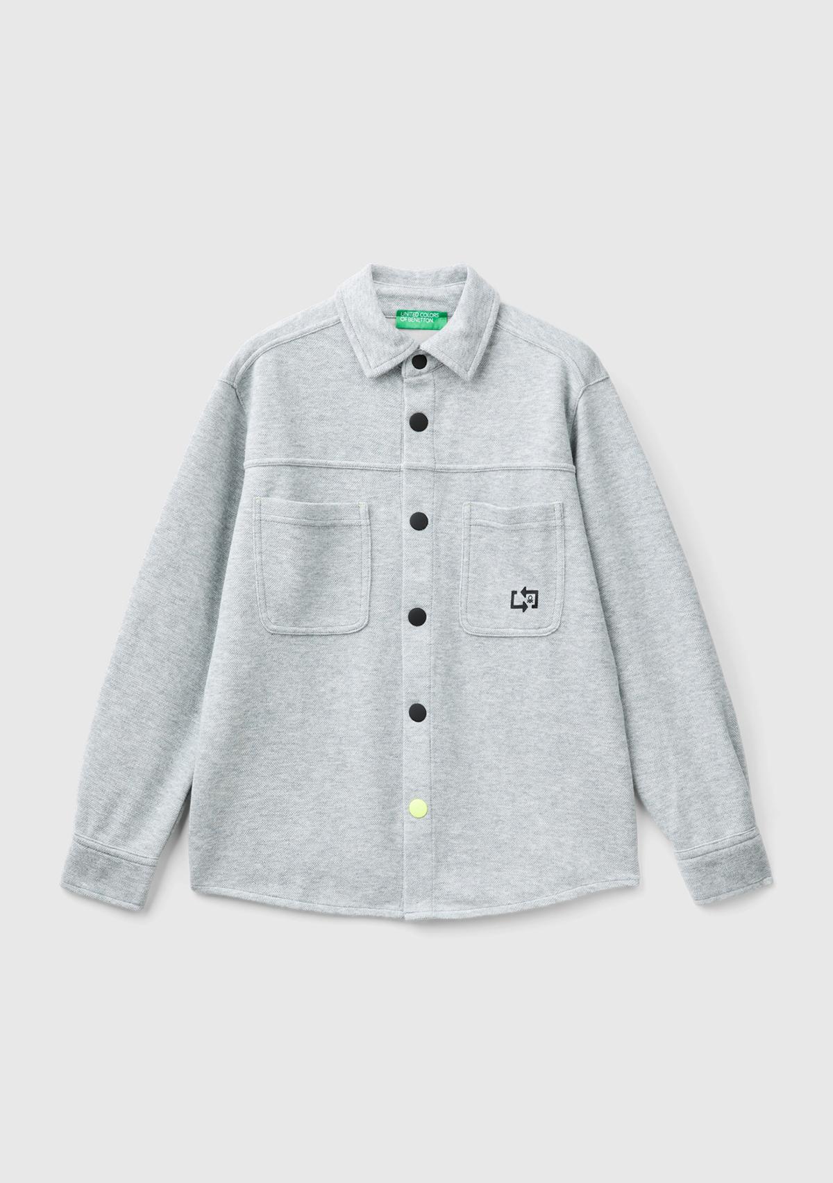  Erkek Çocuk Gri Melanj 3 Boyutlu Çok Renkli Baskılı Uzun Kollu Gömlek