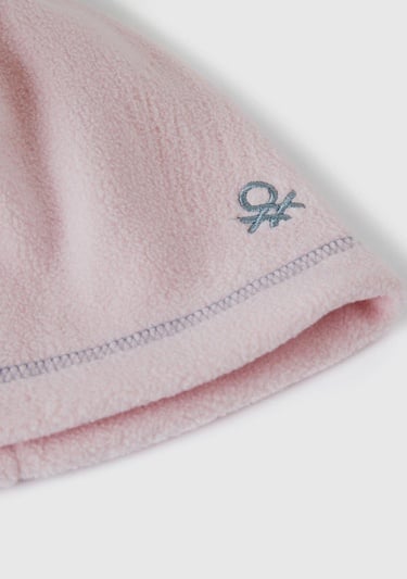  Erkek Çocuk Toz Pembe Logo İşlemeli Yuvarlak Polar Bere