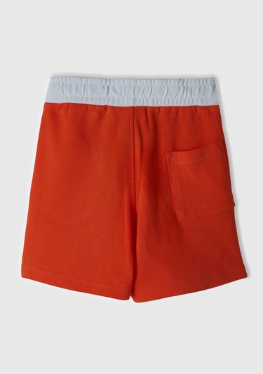  Erkek Çocuk Turuncu Beli Lastikli ve Logo Baskılı Arkası Tek Cepli Pike Polo Şort
