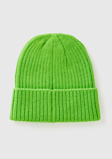  Erkek Çocuk Neon Yeşil Yün Karışımlı Slogan Yazılı Bere