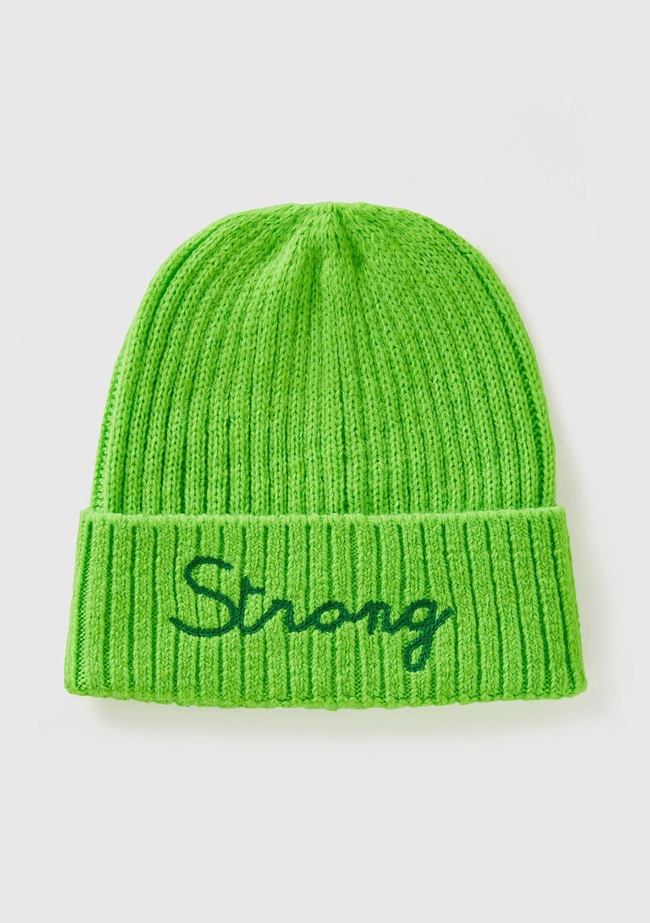  Erkek Çocuk Neon Yeşil Yün Karışımlı Slogan Yazılı Bere