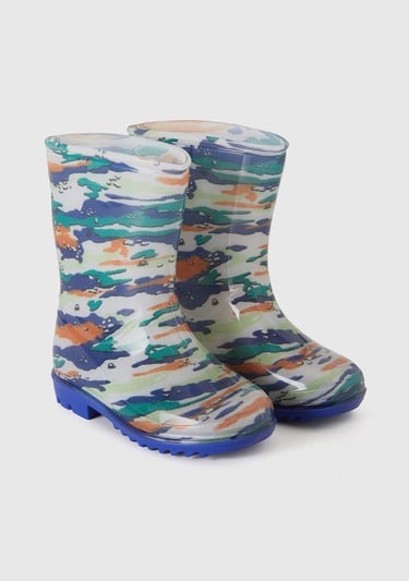  Erkek Çocuk Renkli Kamuflaj Yağmur Çizmesi