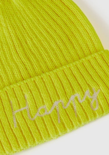  Erkek Çocuk Neon Sarı Yün Karışımlı Slogan Yazılı Bere