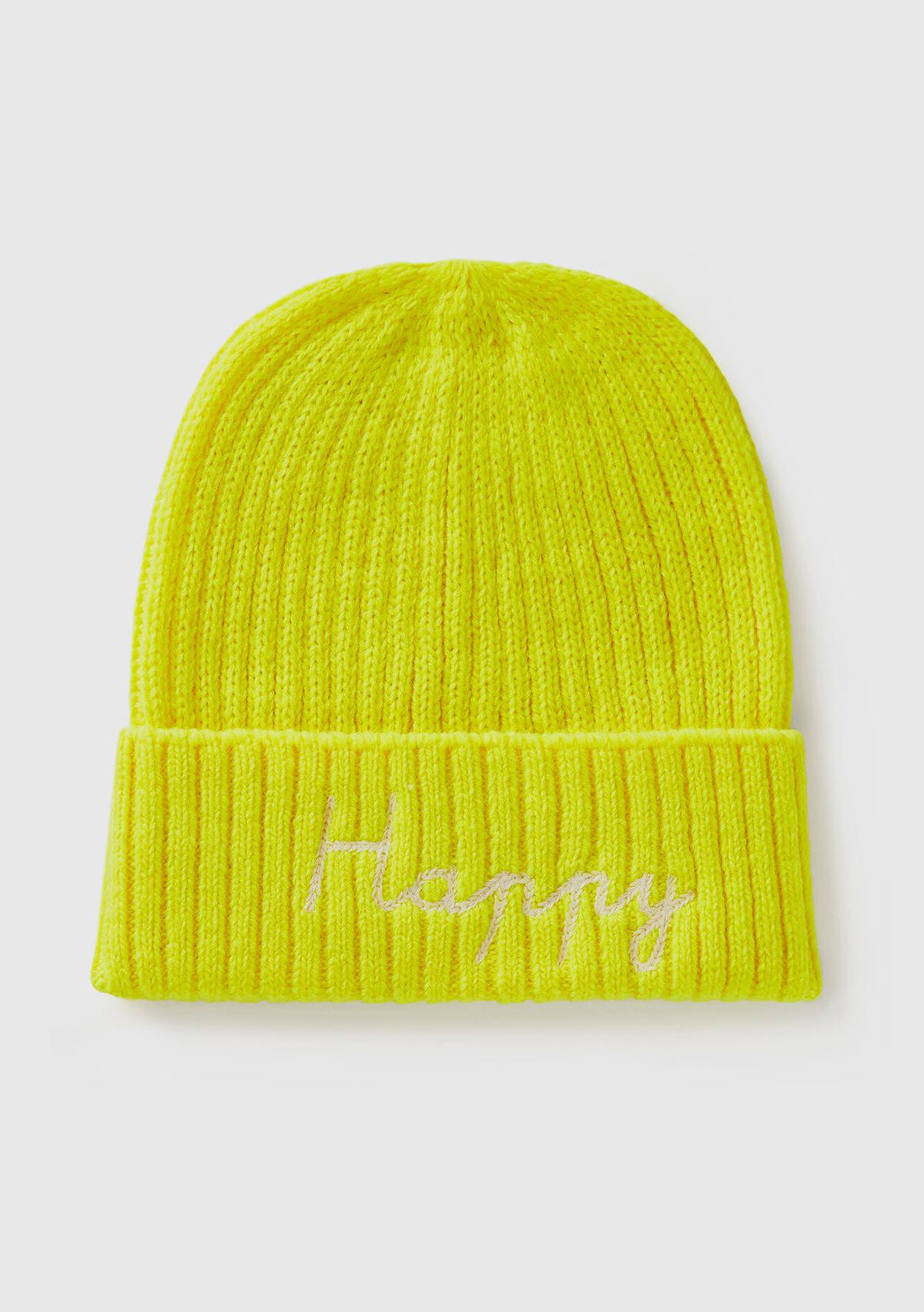  Erkek Çocuk Neon Sarı Yün Karışımlı Slogan Yazılı Bere