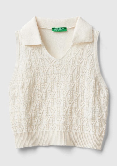  Kız Çocuk Bej Polo Yaka Triko Süveter