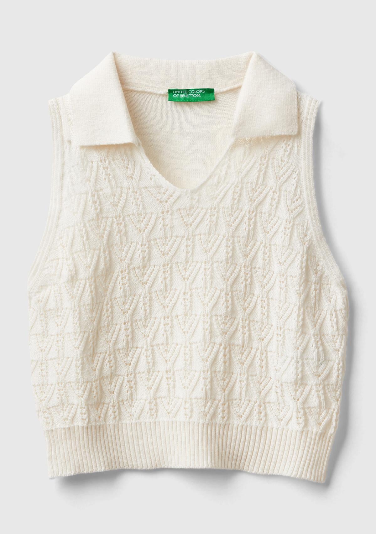  Kız Çocuk Bej Polo Yaka Triko Süveter