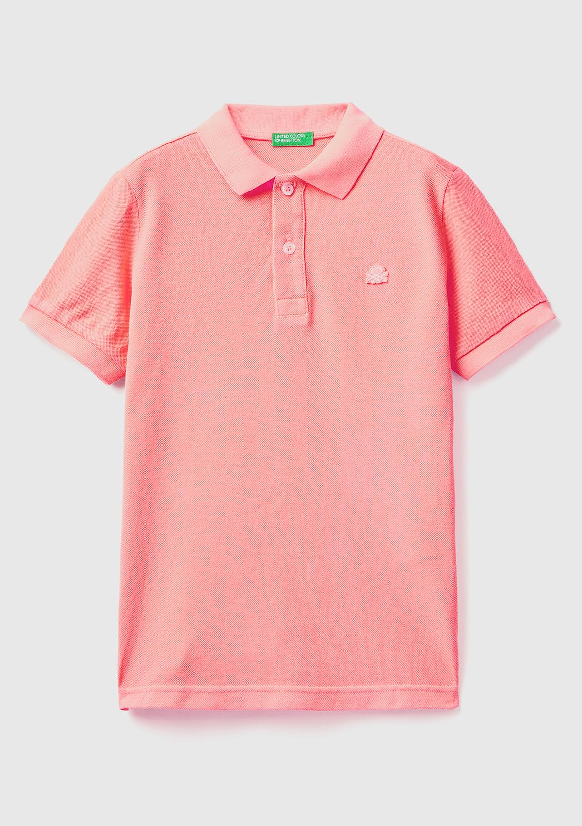  Erkek Çocuk Pembe Logolu Neon Pike Polo T-Shirt