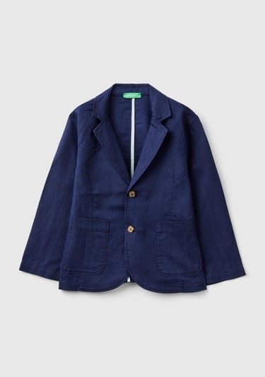 Erkek Çocuk Lacivert Keten Karışımlı Ceket