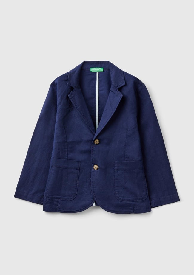  Erkek Çocuk Lacivert Keten Karışımlı Ceket
