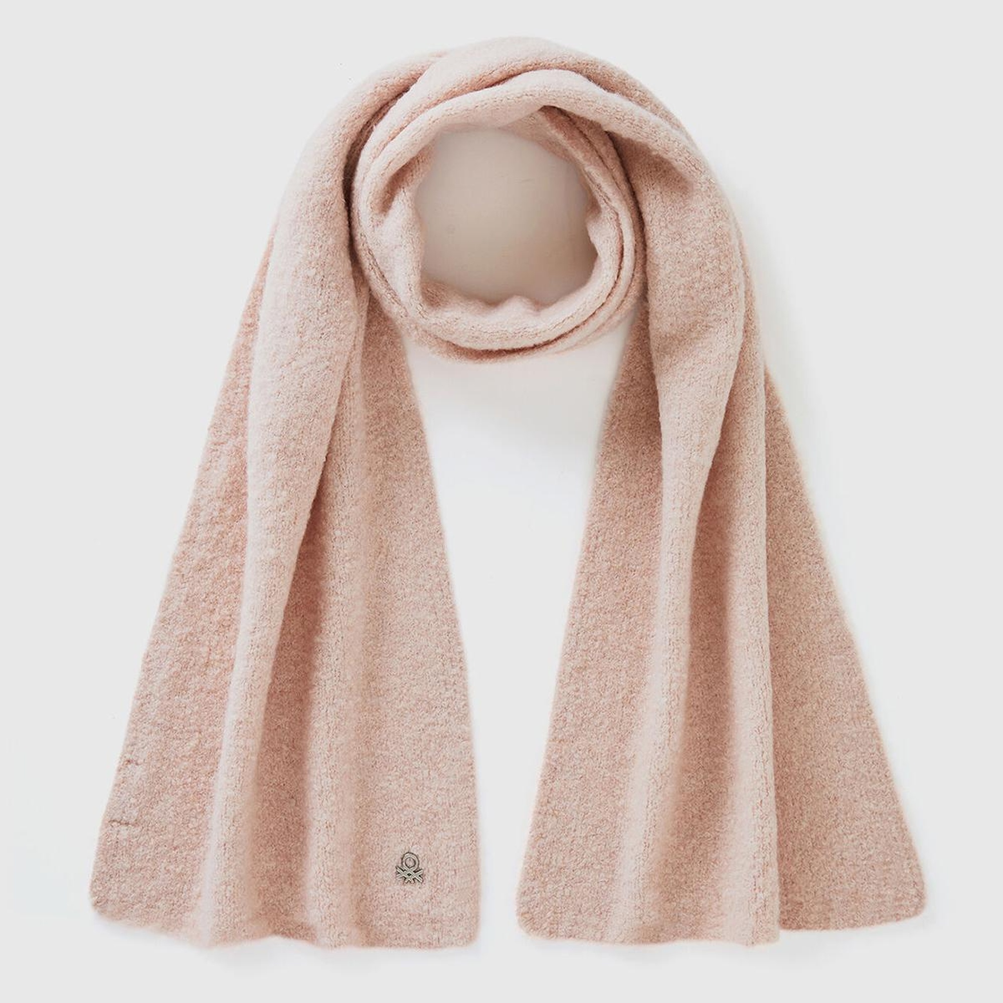 Kız Çocuk Toz Pembe Metal Logolu Melanj Görünümlü Atkı