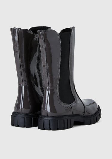  Kız Çocuk Antrasit Logolu Elastik Detaylı İç Tarafı Fermuarlı Suni Deri Bot