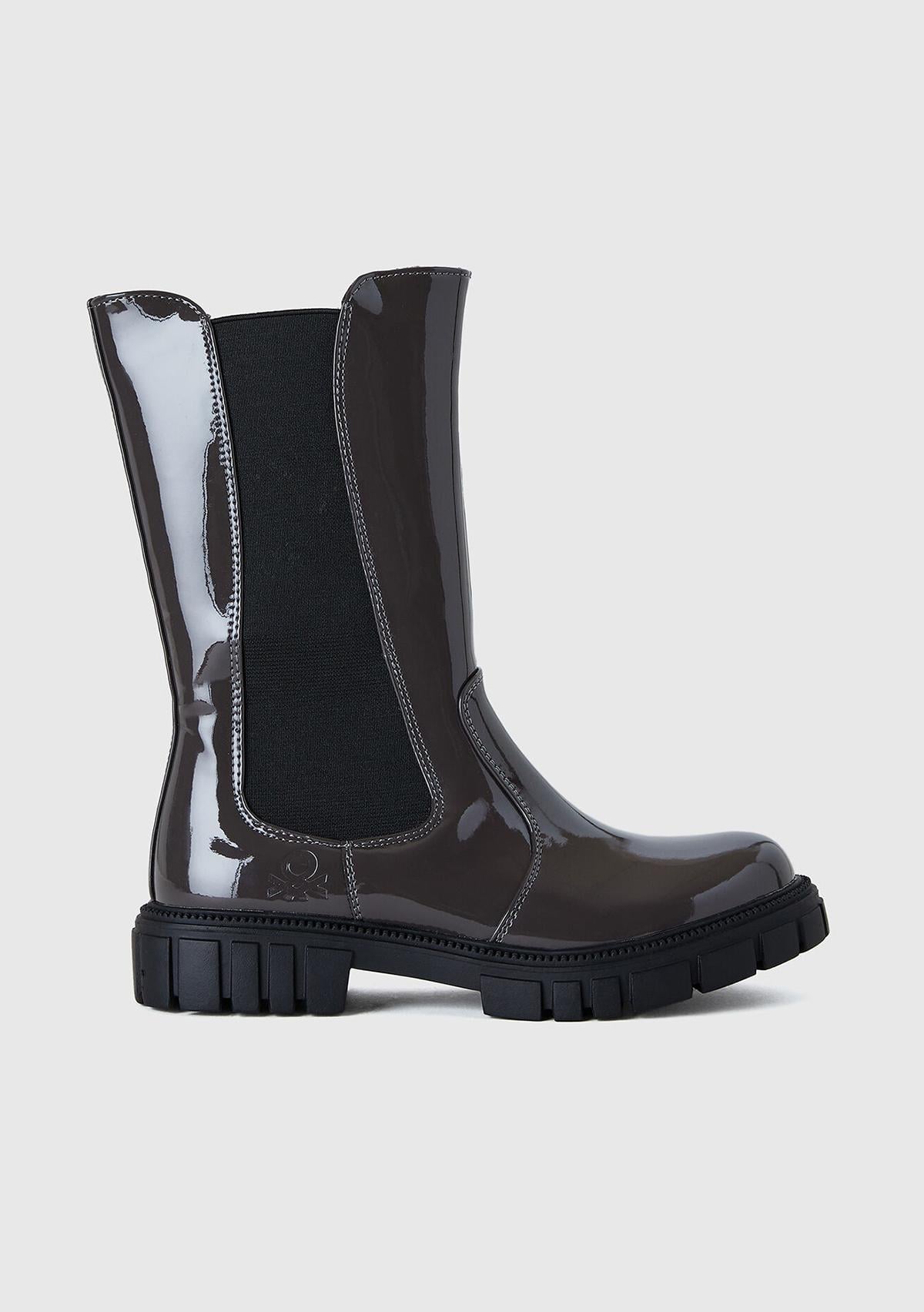  Kız Çocuk Antrasit Logolu Elastik Detaylı İç Tarafı Fermuarlı Suni Deri Bot