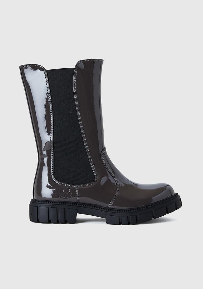  Kız Çocuk Antrasit Logolu Elastik Detaylı İç Tarafı Fermuarlı Suni Deri Bot