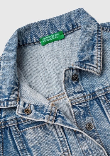  Kız Çocuk Mavi Kolları Fırfırlı Geniş Kesim Ağartılmış Denim Yelek