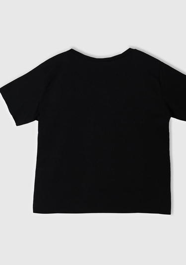  Kız Çocuk Siyah Önü Pamuk Prenses Baskılı T-Shirt