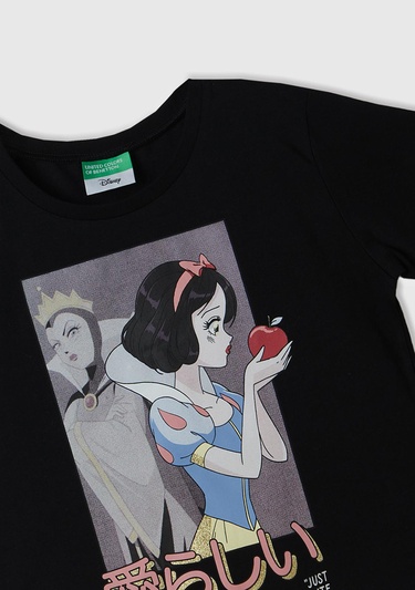  Kız Çocuk Siyah Önü Pamuk Prenses Baskılı T-Shirt