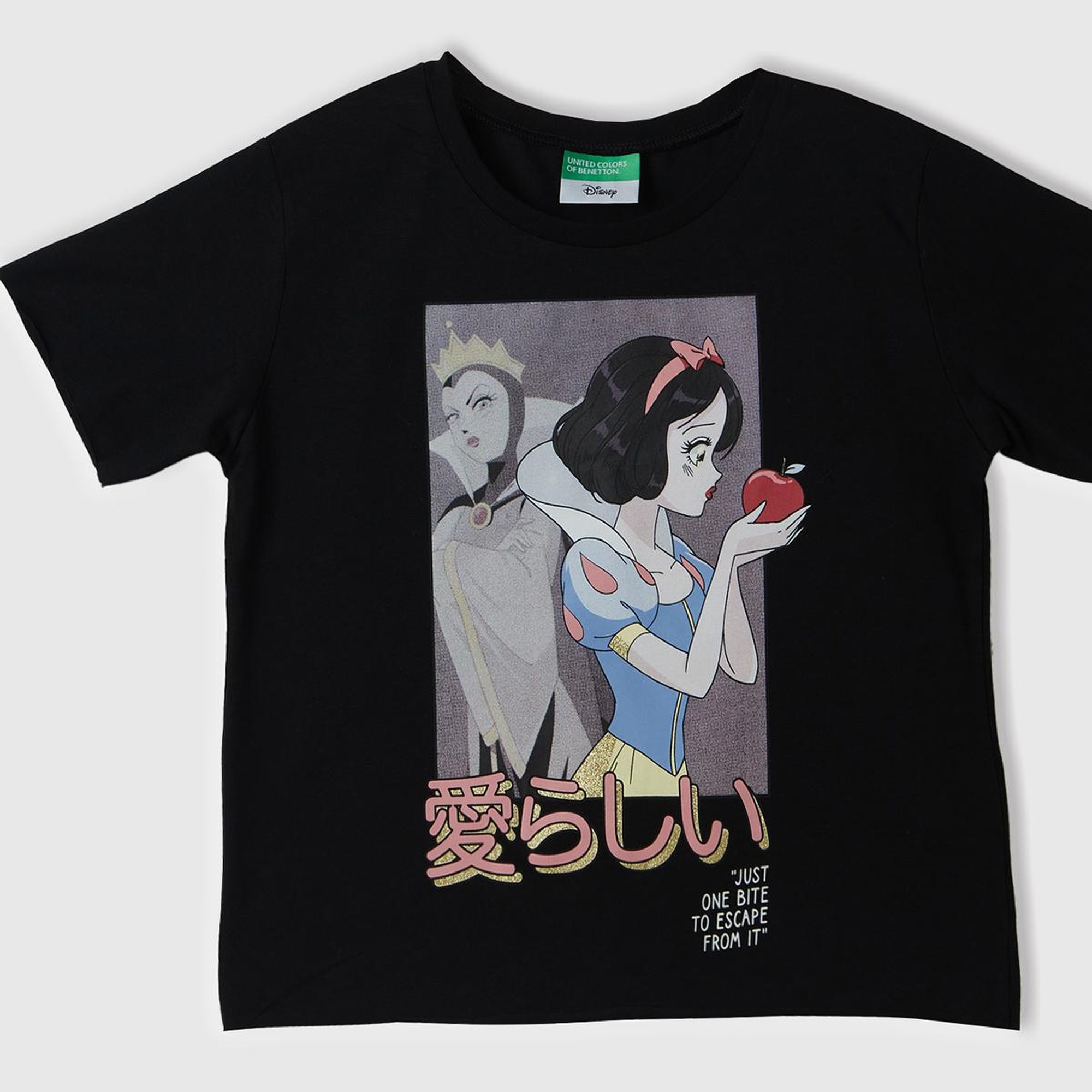 Kız Çocuk Siyah Önü Pamuk Prenses Baskılı T-Shirt