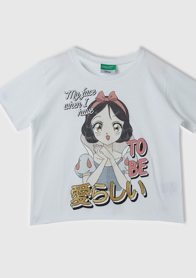  Kız Çocuk Beyaz Önü Pamuk Prenses Baskılı T-Shirt