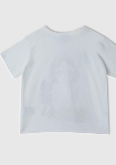  Kız Çocuk Beyaz Önü Pamuk Prenses Baskılı T-Shirt
