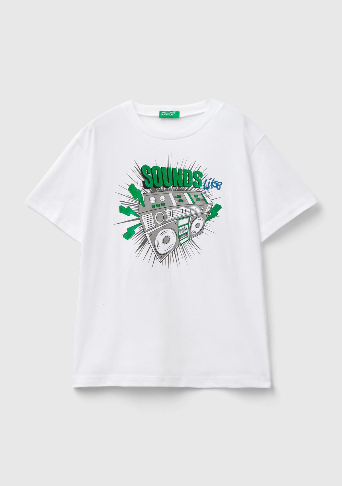  Erkek Çocuk Beyaz. Parlak Slogan Baskılı T-Shirt