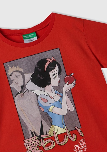  Kız Çocuk Kırmızı Önü Pamuk Prenses Baskılı T-Shirt