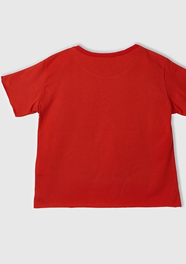  Kız Çocuk Kırmızı Önü Pamuk Prenses Baskılı T-Shirt