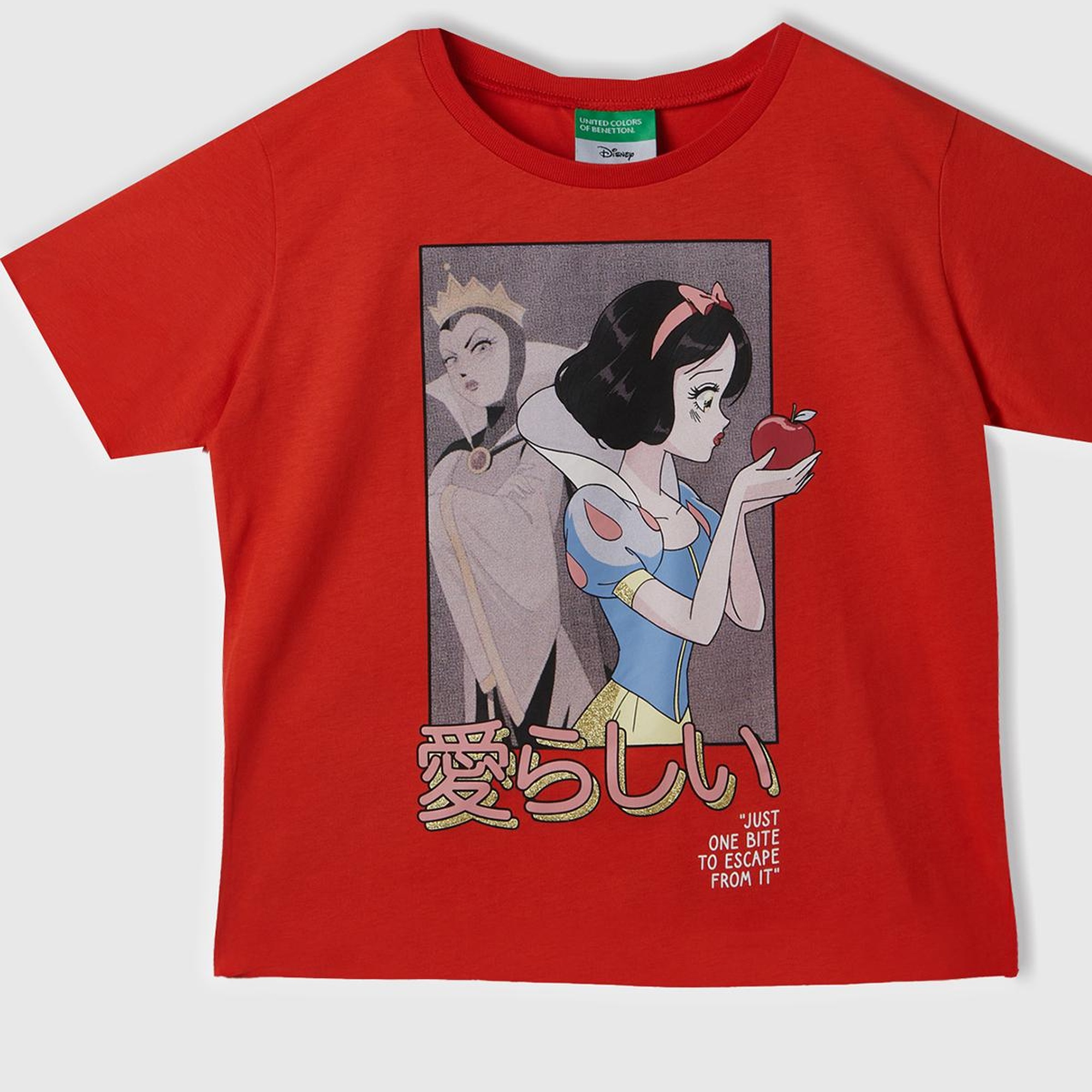 Kız Çocuk Kırmızı Önü Pamuk Prenses Baskılı T-Shirt