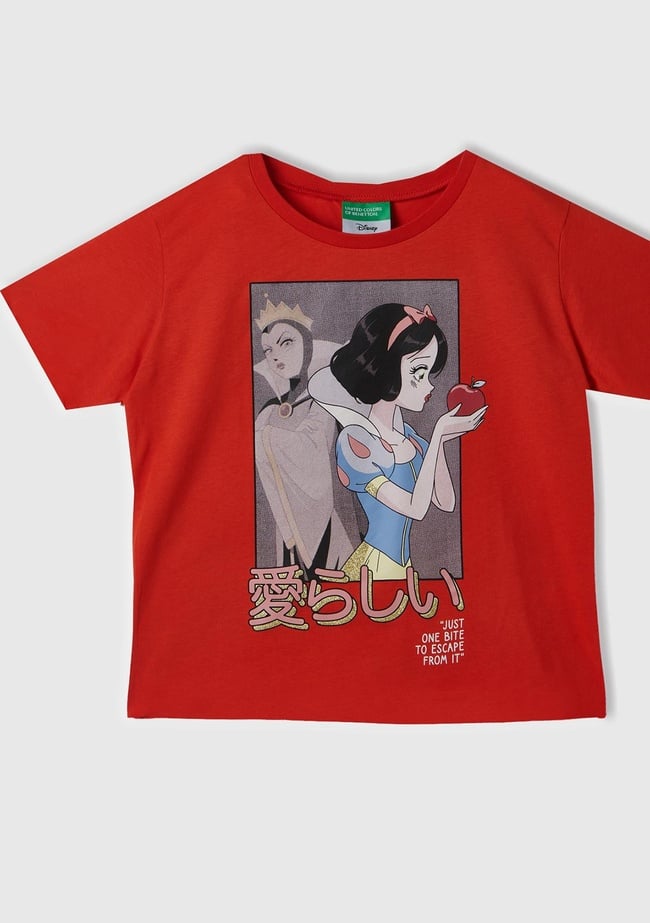  Kız Çocuk Kırmızı Önü Pamuk Prenses Baskılı T-Shirt