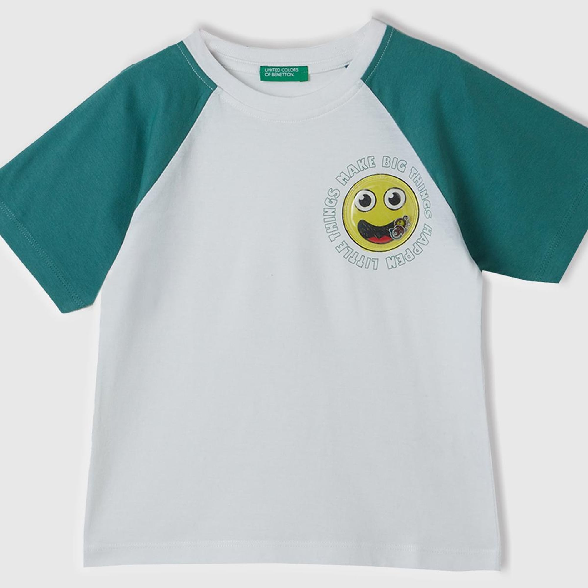 Erkek Çocuk Beyaz Önü Aplikeli Blok Renkli Reglan Kol Bisiklet Yaka T-Shirt