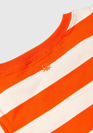  Kız Çocuk Kırmızı-Krem Logo İşlemeli Renk Bloklu Beli Halter Yaka Atlet