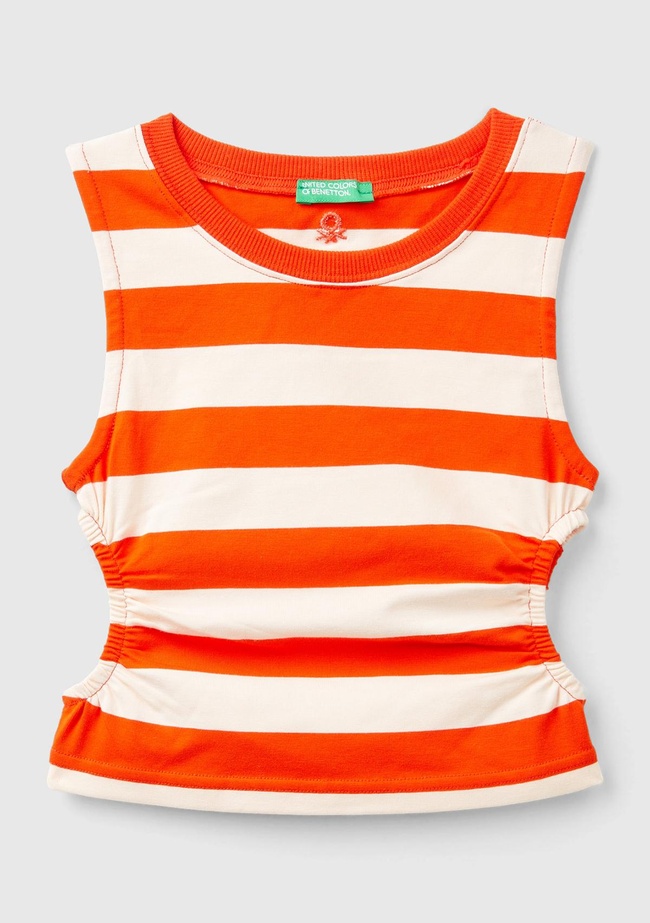  Kız Çocuk Kırmızı-Krem Logo İşlemeli Renk Bloklu Beli Halter Yaka Atlet