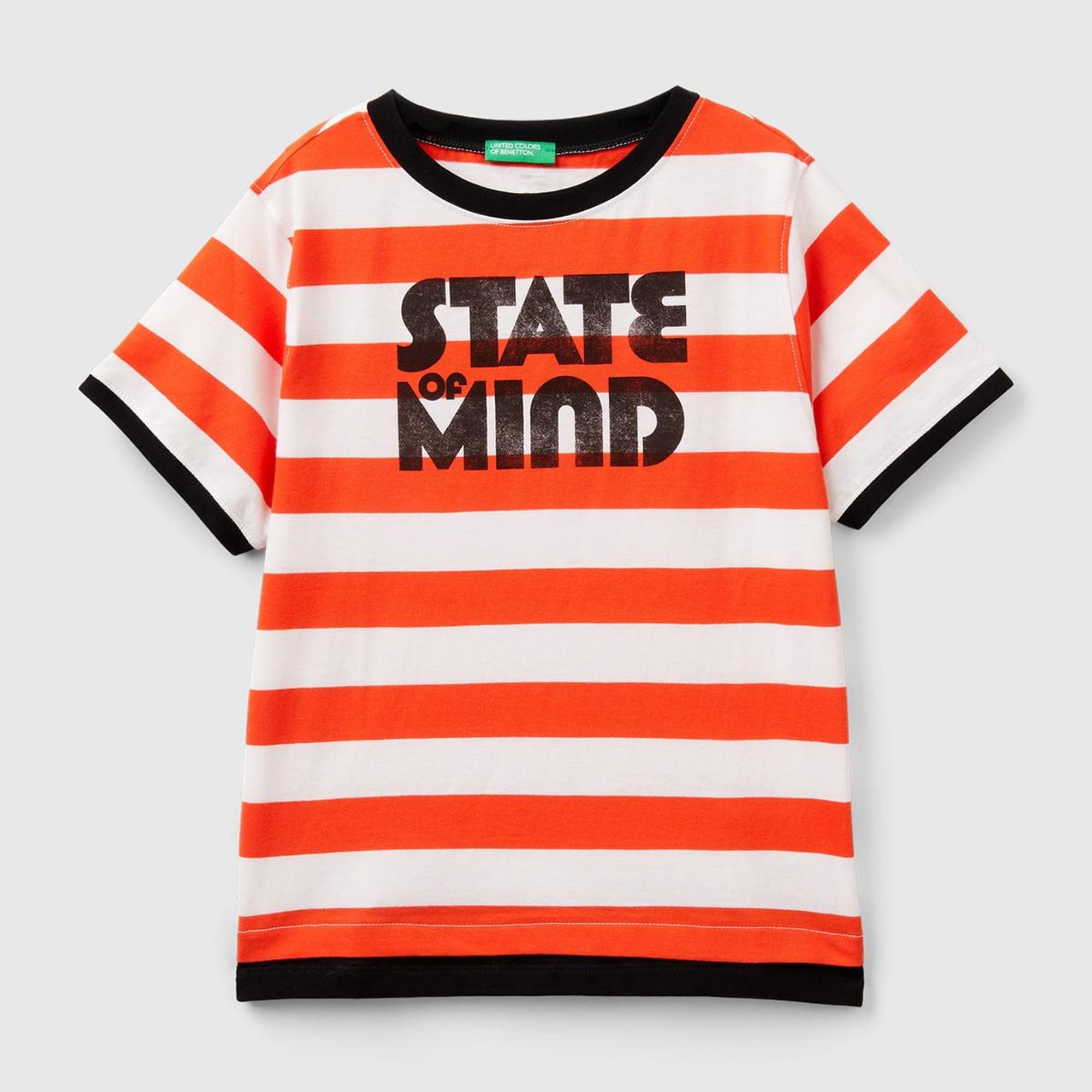 Erkek Çocuk Kırmızı-Beyaz Önü Baskılı Arkası Logo İşlemeli Yatay Çizgili T-Shirt