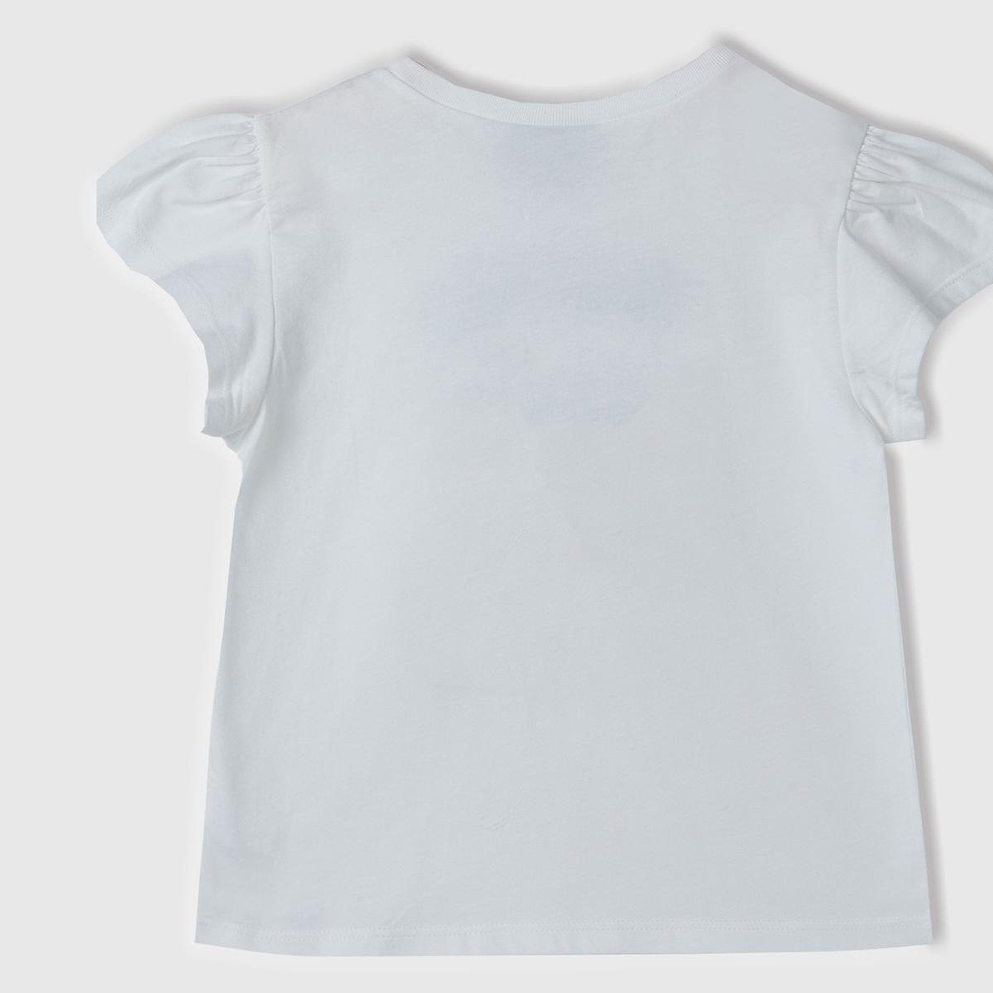 Kız Çocuk Beyaz Önü Pamuk Prenses Baskılı Logo Etiketli Bisiklet Yaka T-Shirt