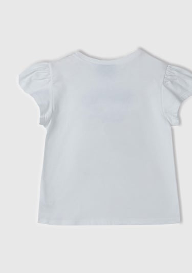  Kız Çocuk Beyaz Önü Pamuk Prenses Baskılı Logo Etiketli Bisiklet Yaka T-Shirt