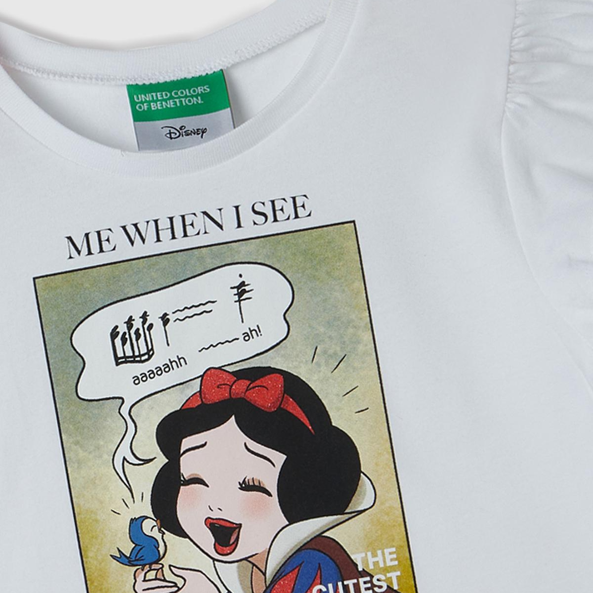 Kız Çocuk Beyaz Önü Pamuk Prenses Baskılı Logo Etiketli Bisiklet Yaka T-Shirt