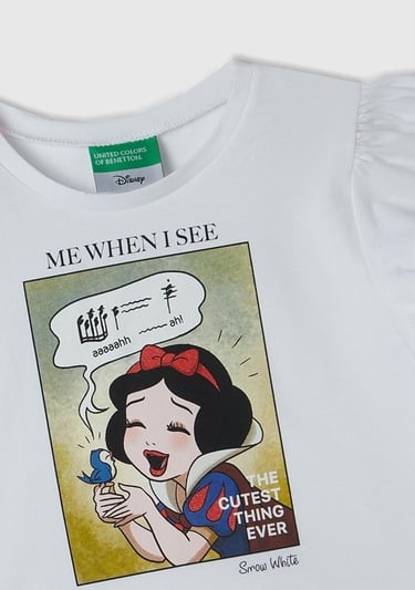  Kız Çocuk Beyaz Önü Pamuk Prenses Baskılı Logo Etiketli Bisiklet Yaka T-Shirt