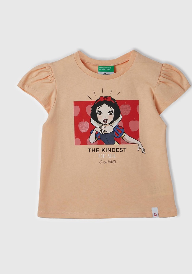  Kız Çocuk Şeftali Önü Pamuk Prenses Baskılı Logo Etiketli Bisiklet Yaka T-Shirt