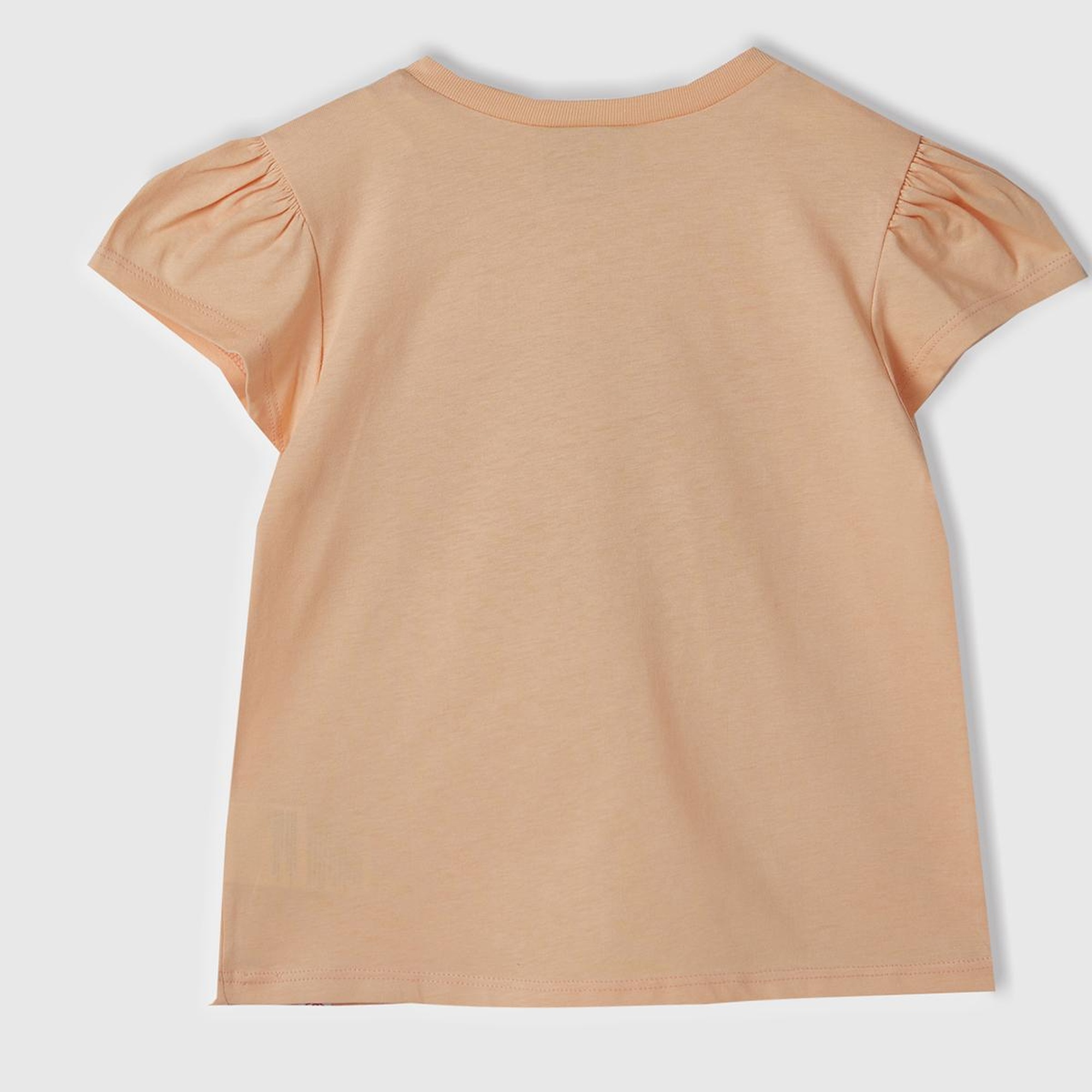 Kız Çocuk Şeftali Önü Pamuk Prenses Baskılı Logo Etiketli Bisiklet Yaka T-Shirt