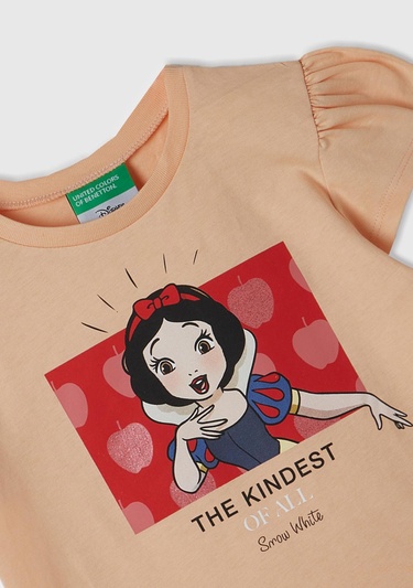  Kız Çocuk Şeftali Önü Pamuk Prenses Baskılı Logo Etiketli Bisiklet Yaka T-Shirt