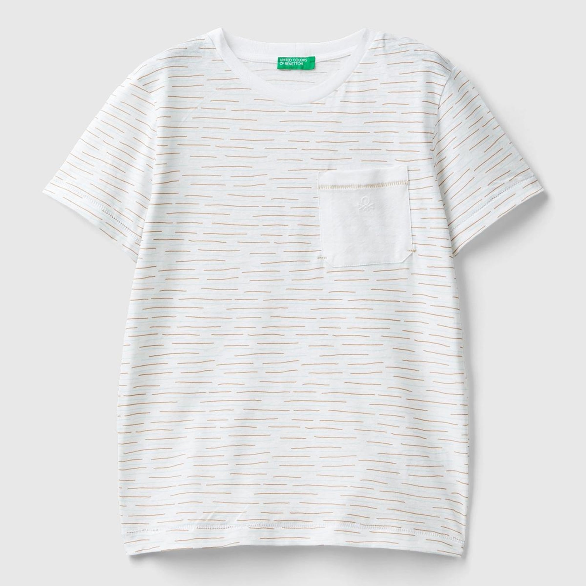 Erkek Çocuk Açık Gri Melanj Logo Baskılı Çizgili Bisiklet Yaka T-Shirt