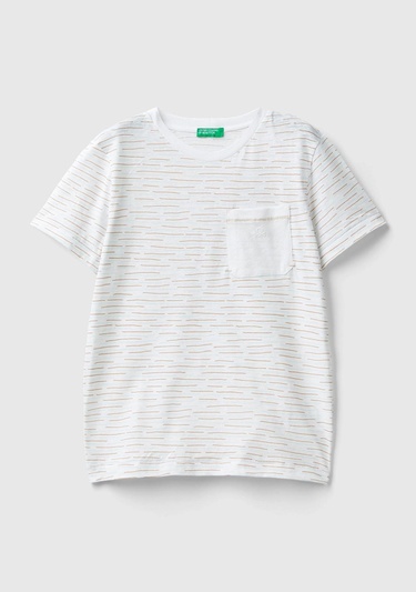  Erkek Çocuk Açık Gri Melanj Logo Baskılı Çizgili Bisiklet Yaka T-Shirt