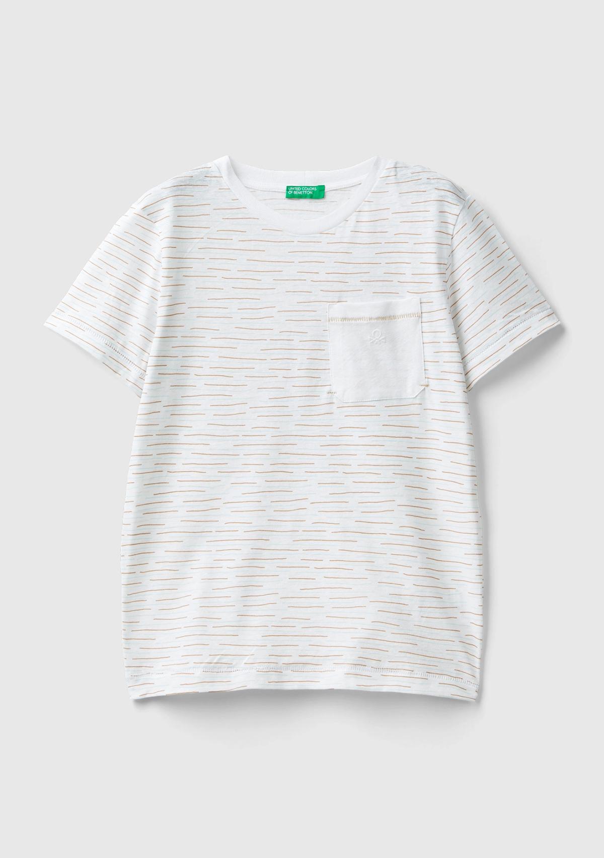  Erkek Çocuk Açık Gri Melanj Logo Baskılı Çizgili Bisiklet Yaka T-Shirt