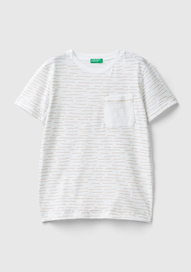  Erkek Çocuk Açık Gri Melanj Logo Baskılı Çizgili Bisiklet Yaka T-Shirt