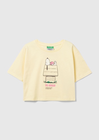  Kız Çocuk Sarı Önü ve Arkası Peanuts Baskılı T-Shirt